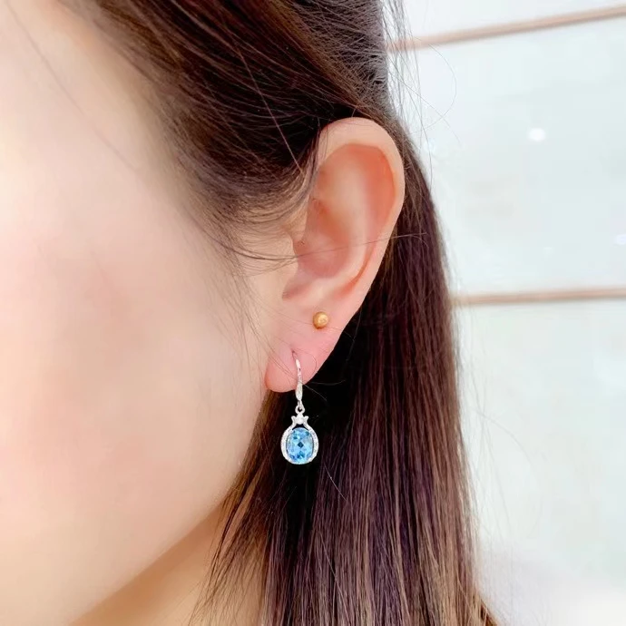KJJEAXCMY fine jewelry 925 sterling silver inlaid natural Swiss Blue Topaz fresh women's best selling GEM earring support check