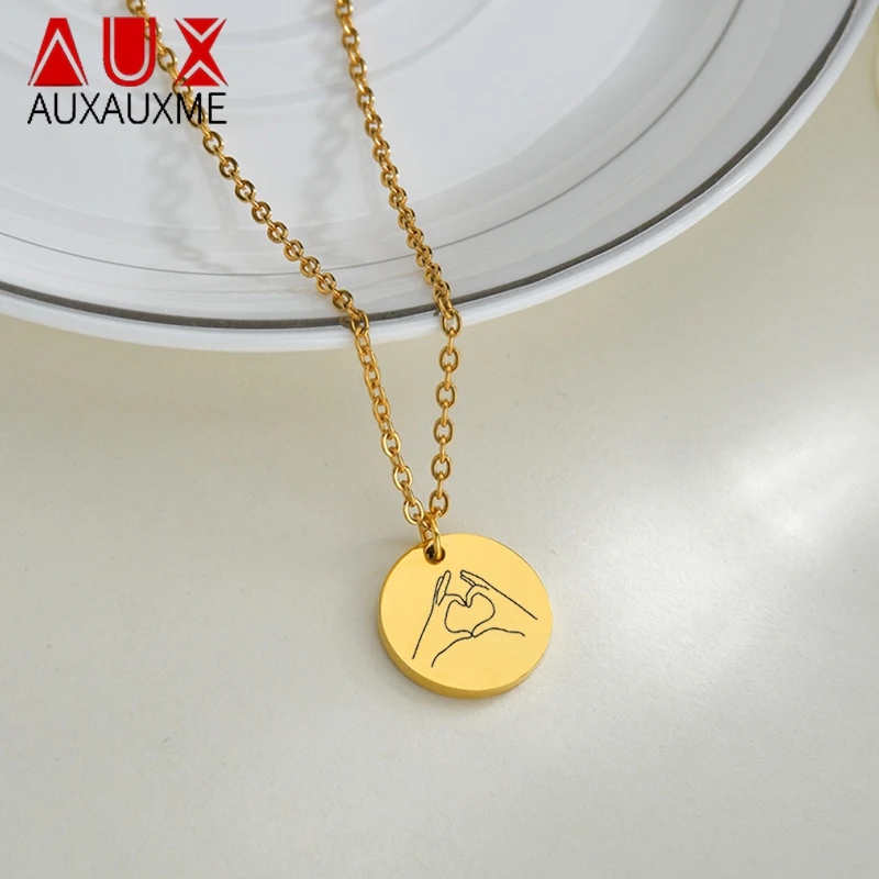 

Auxauxme Custom 12 Styles Hand Gestures Necklace Stainless Steel Laser Engraved Gesture Sign For Best Friends Couple Family Gift