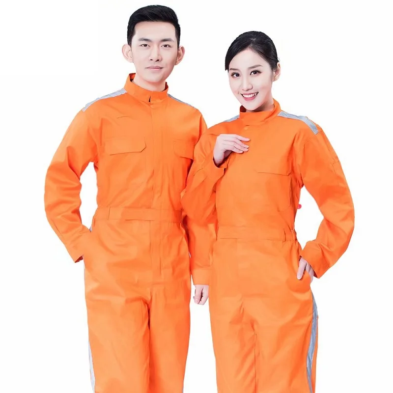 Cotton Reflective Highlight Work Overall Uniforms Men Women Welding Suit Auto Repair Safety Workshop Mechanic Jumpsuit Coveralls