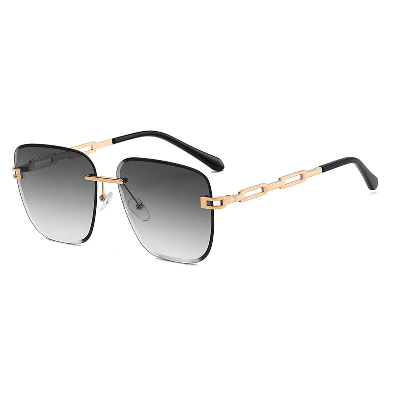 

New Fashion Oversize Gradient Sunglasses Women Vintage Alloy Chain Frame Rimless Square Sun Glasses Unisex Elegant Shades