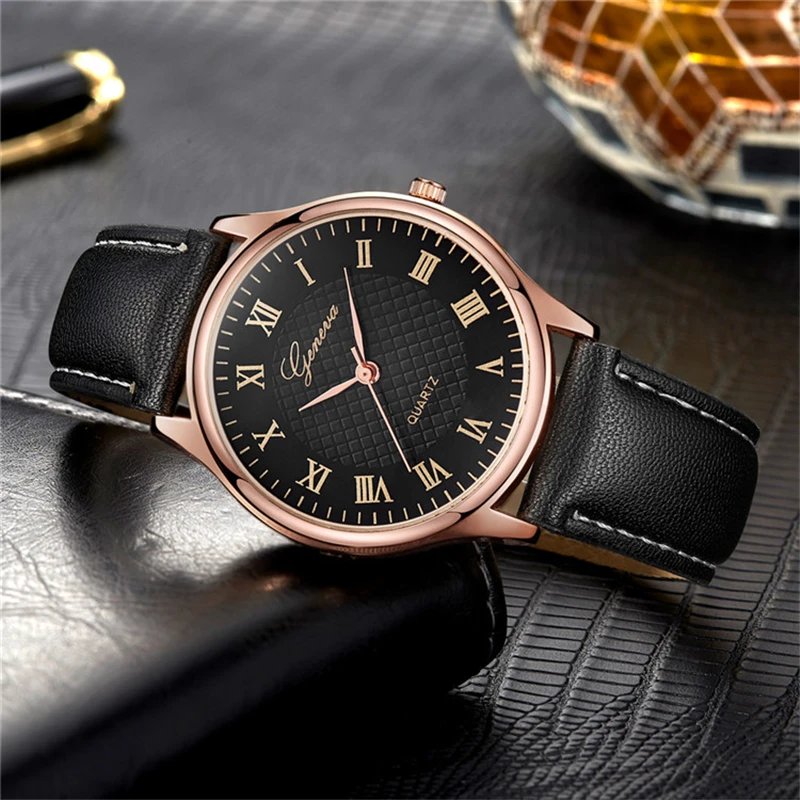 Mens Watches Luxury Black Rose Gold Leather Quartz Watch Woman Business Sport Waterproof Bracelet Clock Watch Relogio Masculino