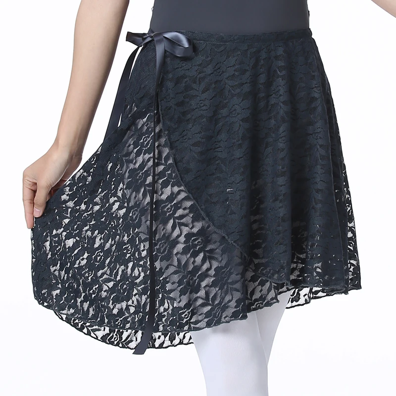 Ballet skirt lace female tie one-piece skirt elastic belt front short back long adult chiffon dance lyric skirt