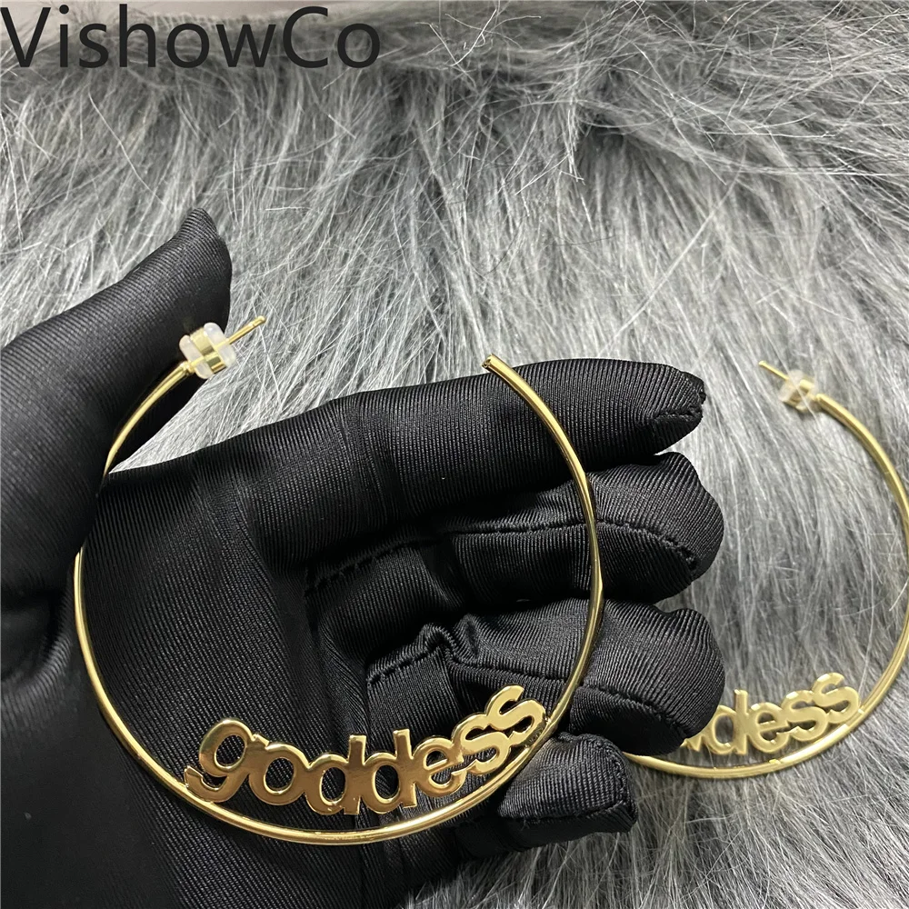 

VishowCo Custom Name Earrings Personalized Stainless Steel Custom Dainty Big Circle Hoop Earrings Jewelry For Women Gifts