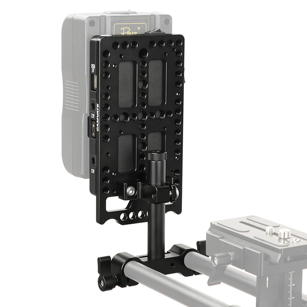 Adattatore Splitter di alimentazione con piastra v-lock a sgancio rapido CAMVATE con piastra posteriore e ringhiere da 15mm per montaggio batteria fotocamera DSLR