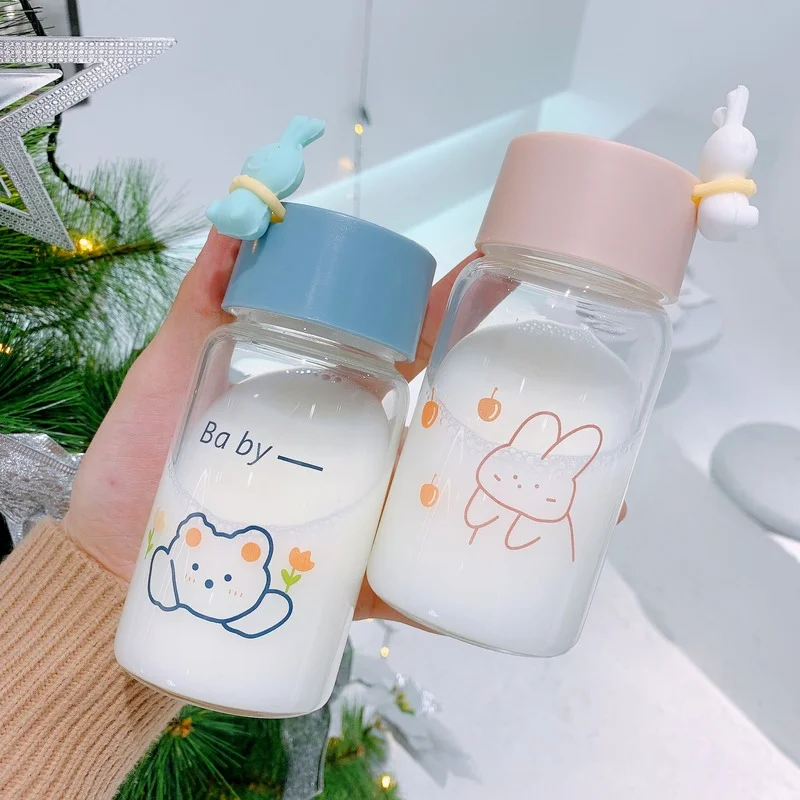 Lovely Small Glass Female Simple Ins Feng Shui Cup Fresh Cartoon Girl Heart Cup Cute Water Bottle for Girls Kawaii