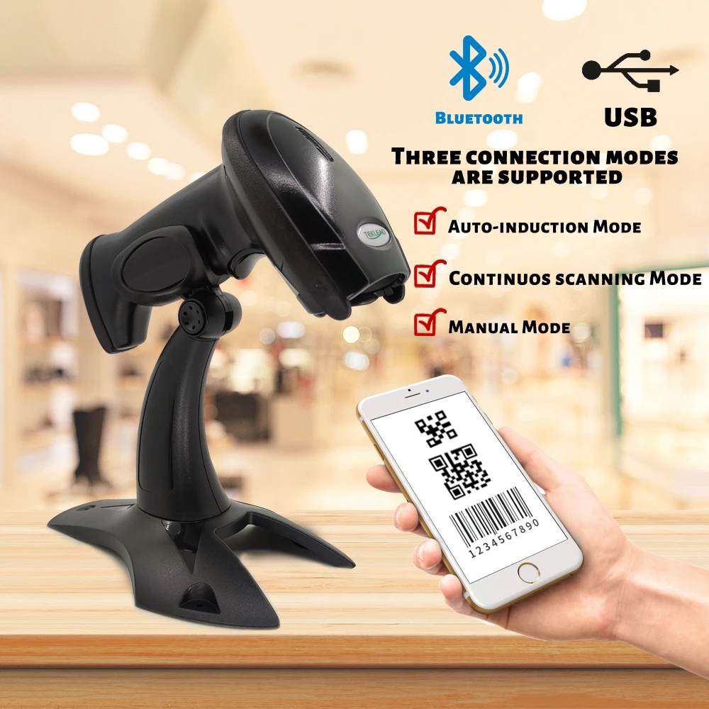 

TEKLEAD USB Wired 2.4G Bluetooth Portable Barcode Scanner 1D 2D QR Bar Code for Store Supermarkt Warehouse