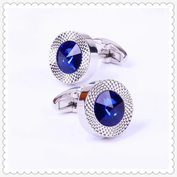 Gemelos de cono de cristal azul para hombre, puño prismático clásico, botón de diseñador, camisa cónica, marca, alta calidad