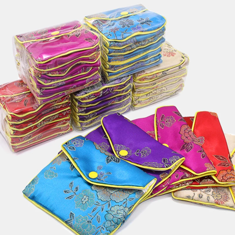 Jewelry Bag Double-layer Thickened Snap Button Brocade Empty Bag Chinese Style Retro Necklace Bracelet Temperament Storage Bags