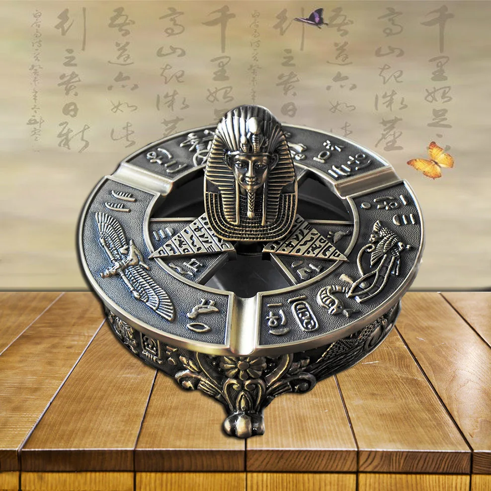 

Egyptian Pharaoh Avatar Ashtray Household Large Ashtray With Lid Multifunctional Fashion Gifts For Men Alloy Retro Ashtray