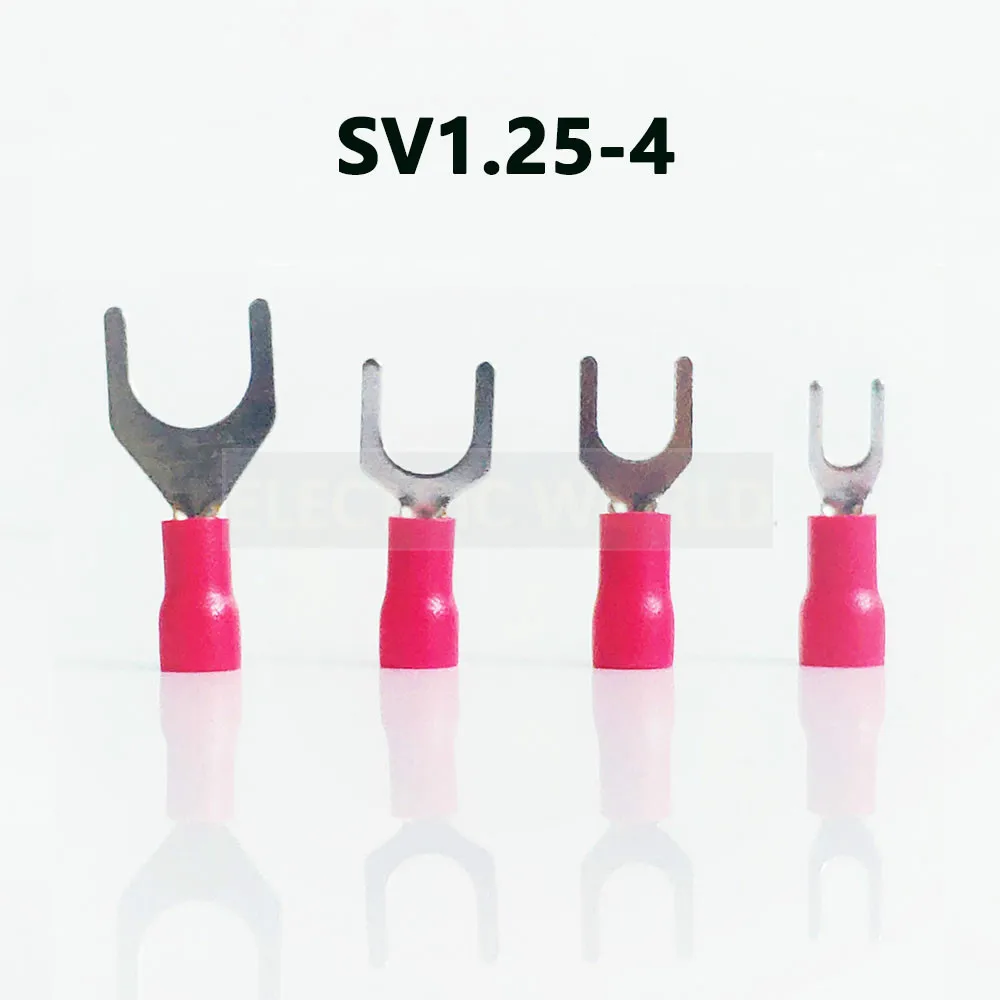 SV1.25-4 RED Cold pressed terminals Cable Wire Connector 100PCS Insulated Spade Wire Terminals Connector for 22-16AWG 4.3mm2