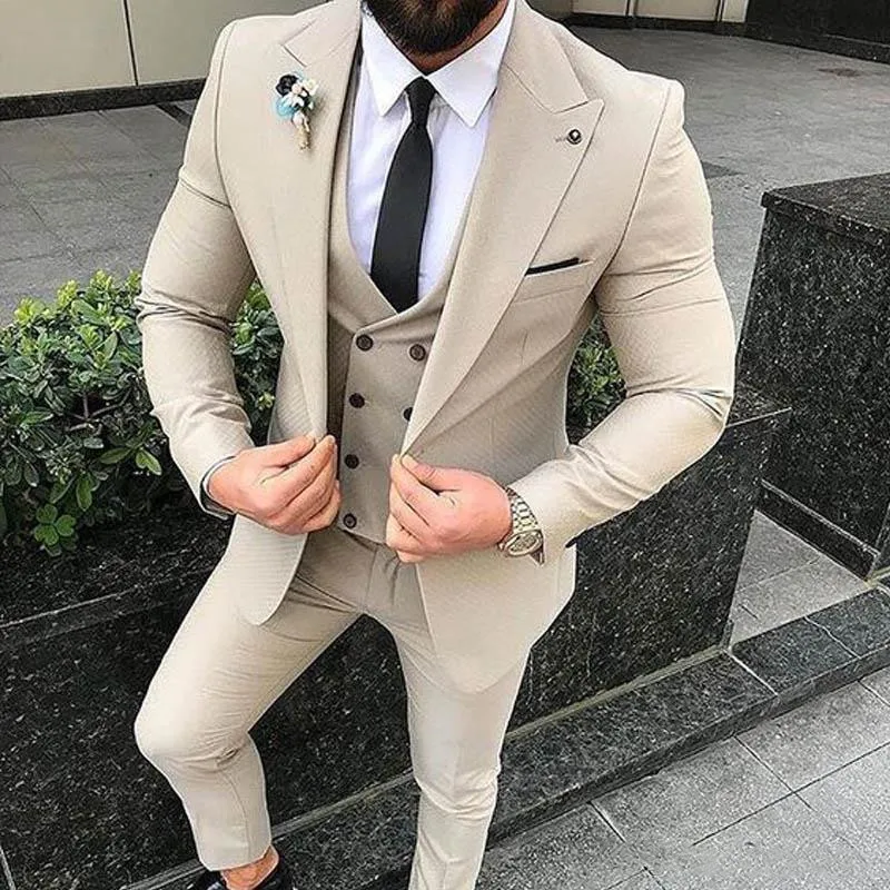

Elegant Designs 2024 Casual Business Beige Mens Suits 3 Pieces Formal Dress Men Suit Set Men Wedding Suit For Men Groom Tuxedos