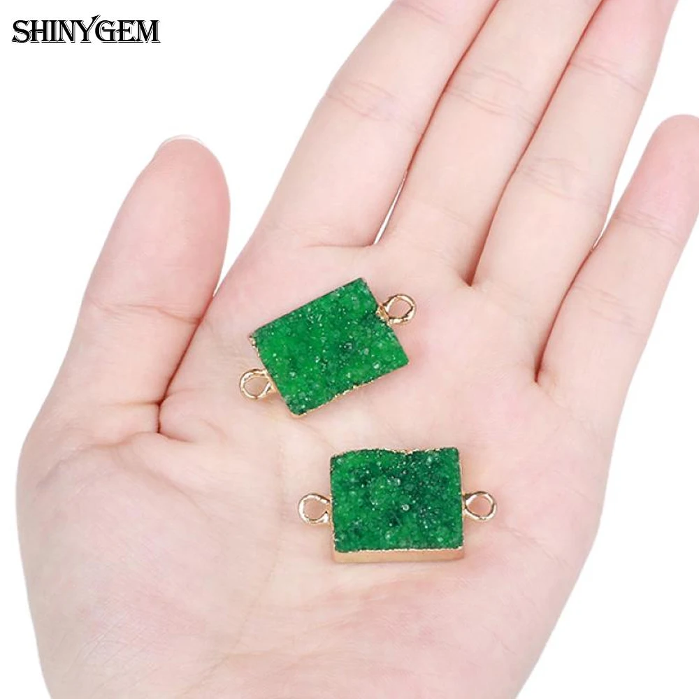 ShinyGem 15*30mm Rectangular Natural Crystal Druzy Connectors Gold Plating Minerals Geode Gem Stone DIY Jewelry Making Necklace