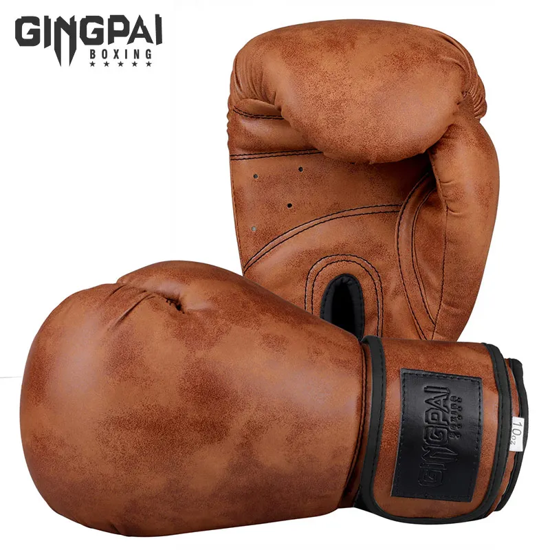 Retro Style dorosłych dzieci kobiety/mężczyźni rękawice bokserskie Pu skóra MMA Muay Thai Boxe De Luva Mitts Sanda wyposażenie siłowni 6 8 10 12OZ