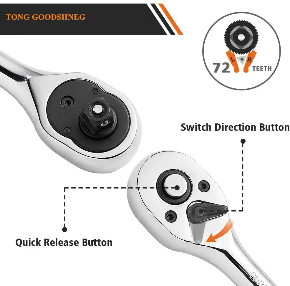 Juego de llaves de tubo de trinquete de 1/4 y 3/8 pulgadas, juego de enchufes de accionamiento, llave de trinquete de CR-V común para bicicleta, motocicleta y coche