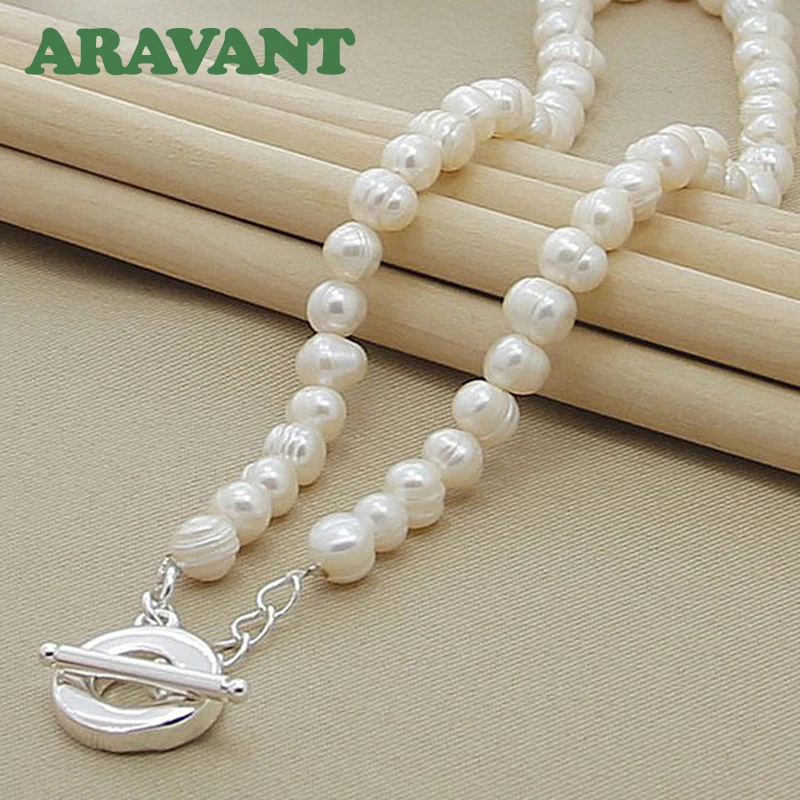 Aravant 925 Silver 8-9mm Freshwater Pearl Necklaces For Women Fashion Jewelry