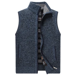 Autumn Winter Mens Sweater Vest Thick Warm Sleeveless Knitted Cardigan Vest Sweatercoat Zipper Casual Outerwear Vest Sleeveless