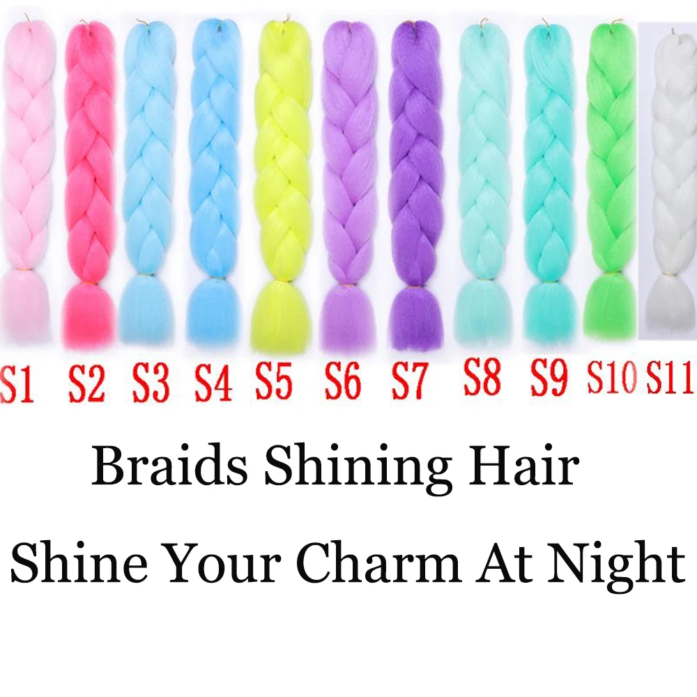 Shining Fluorescence Braiding Hair Jumbo Braids Hair Synthetic Braid Hair Extensions  for Women White Pink 100g 24inch