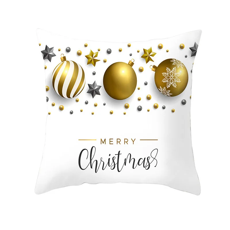 45cm White Gold Christmas Pillowcase Living Room Sofa Cushion Cover Merry Christmas Decor Home Car Pillow Cover Happy New Year