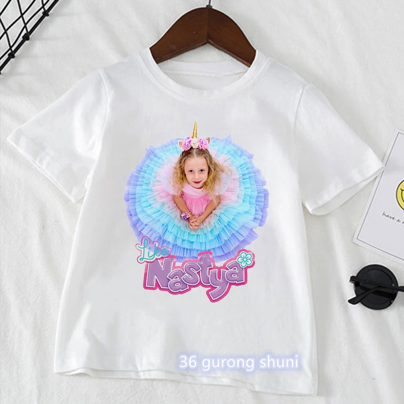 Tęczowa opaska jednorożec jak Nastya wydruk graficzny Tshirt dziewczyny Kawaii ubrania dla dzieci biały T-Shirt z krótkim rękawem koszula Harajuku Streetwear