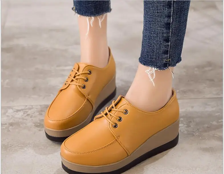 New Winter Spring Woman Oxford Shoes Pu Leather Lace Up Casual Shoes Platform Sewing Shoes Brown Black Flats shoes Large size