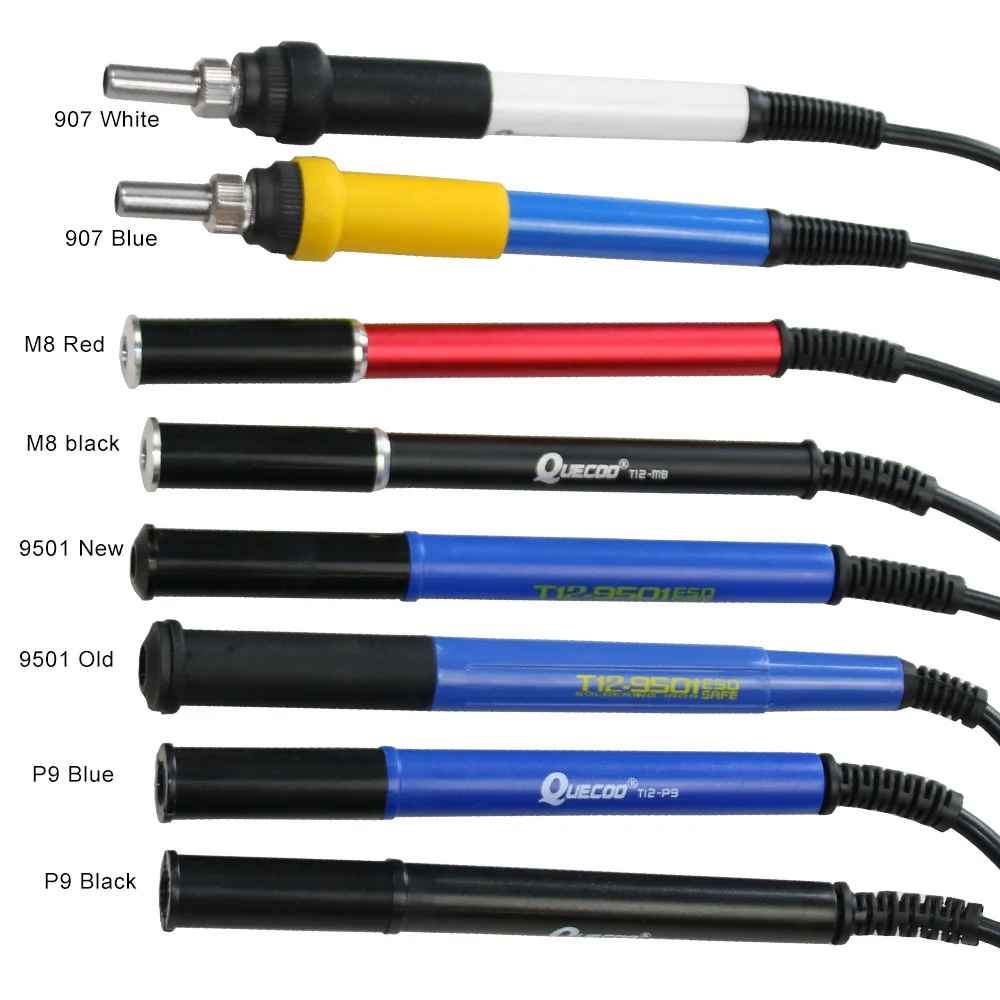 QUECOO 4pin Aluminum M8 Plastic 9501 907 P9 Soldering Iron Handle For T12-952/942/956 Temperature Digital Electric Controller