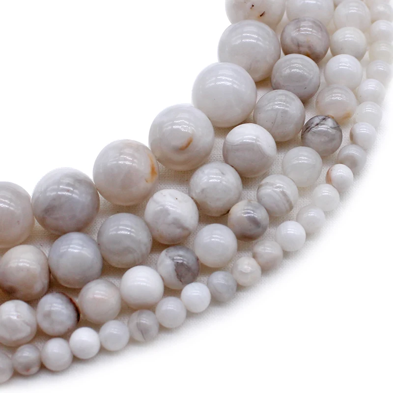 Natural Stone White Crazy Agates Round Loose Beads 4 6 8 10 MM Pick Size for Jewelry Making Bracelet Necklace Bead matching