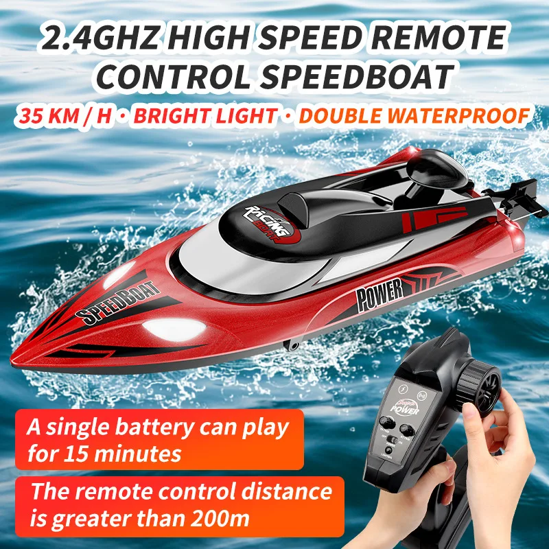 

2021New Rc Boat 2.4G Remote Control Speedboat 35Km/h RTR Rechargeable Waterproof Cover Design Anti-Collision Protection