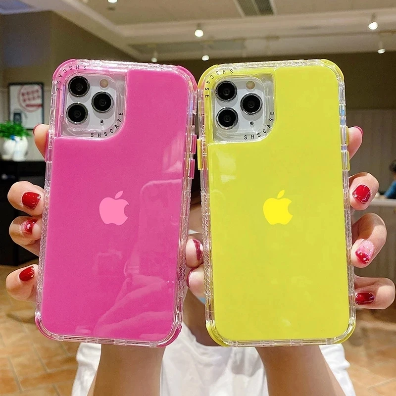 3IN1 Candy Color Shockproof Bumper Phone Case For iPhone 16 13 11 12 14 15 Pro Max XR X XS Max SE 7 8 Plus  Soft Back Cover