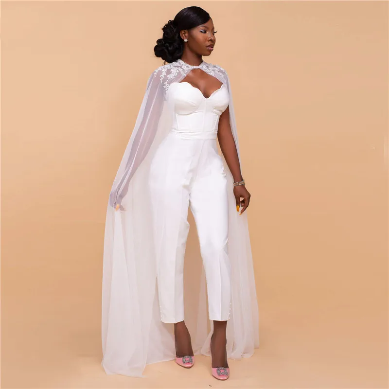 African Jumpsuits Wedding Dresses 2025 With Shawl Sweetheart Bridal Gowns Bride Women Pant Suits Vestidos De Noiva Customized