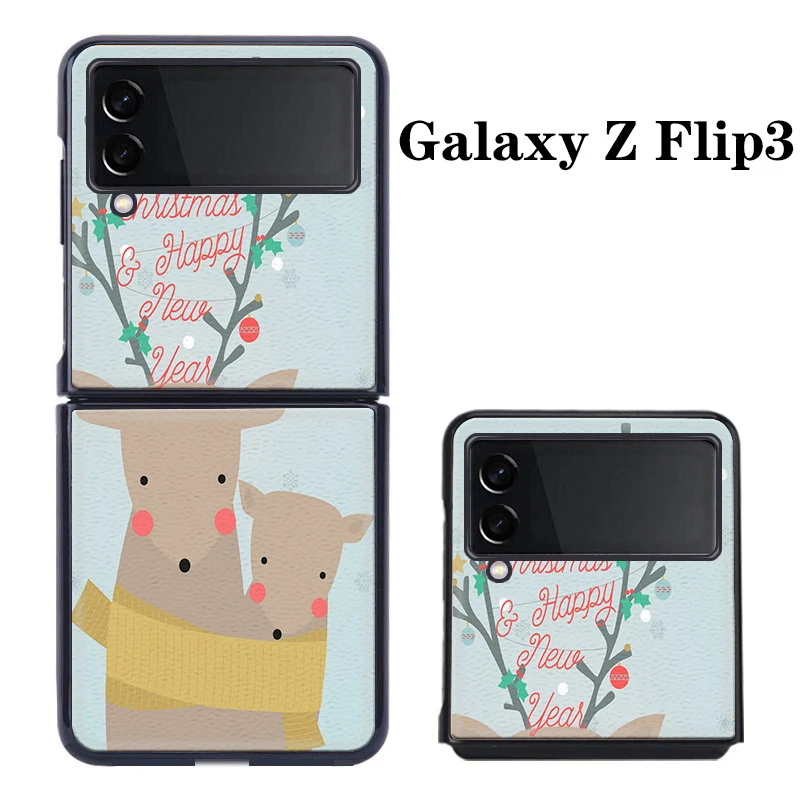 

Z Flip 3 Funda Case for Samsung Galaxy Z Flip 3 Z Flip 2 Cartoon Animal Tree Little Girl PU Leather Coque Phone Case Cover