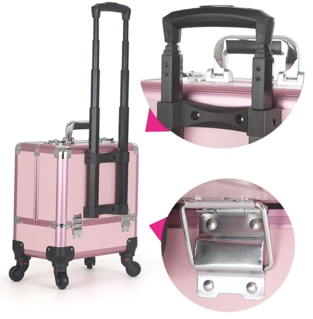 Nail Multilayer Trolley Cosmetic Case Caster can be portable