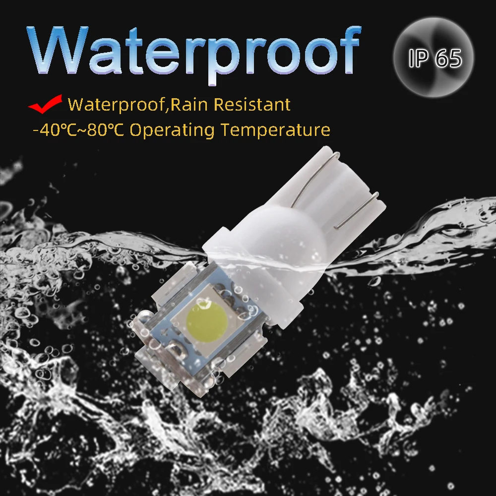 10 buah T10 5W5 W5W bohlam LED 5050 5SMD 12V 7000K putih mesin Pinball Wedge mobil lampu sinyal samping lampu peta pintu kubah Interior