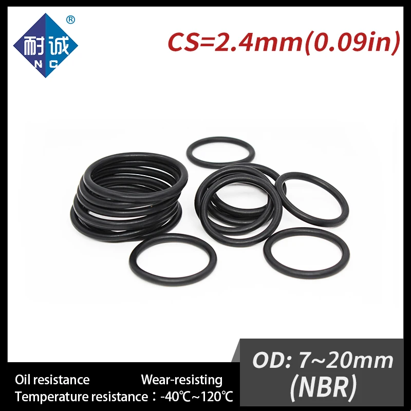 20PCS/Lot Nitrile Rubber Black NBR CS2.4mm OD7/8/9/10/11/12/13/14/15/16/17/18/19/20*2.4mm O Ring Gasket Oil Resistant Waterproof