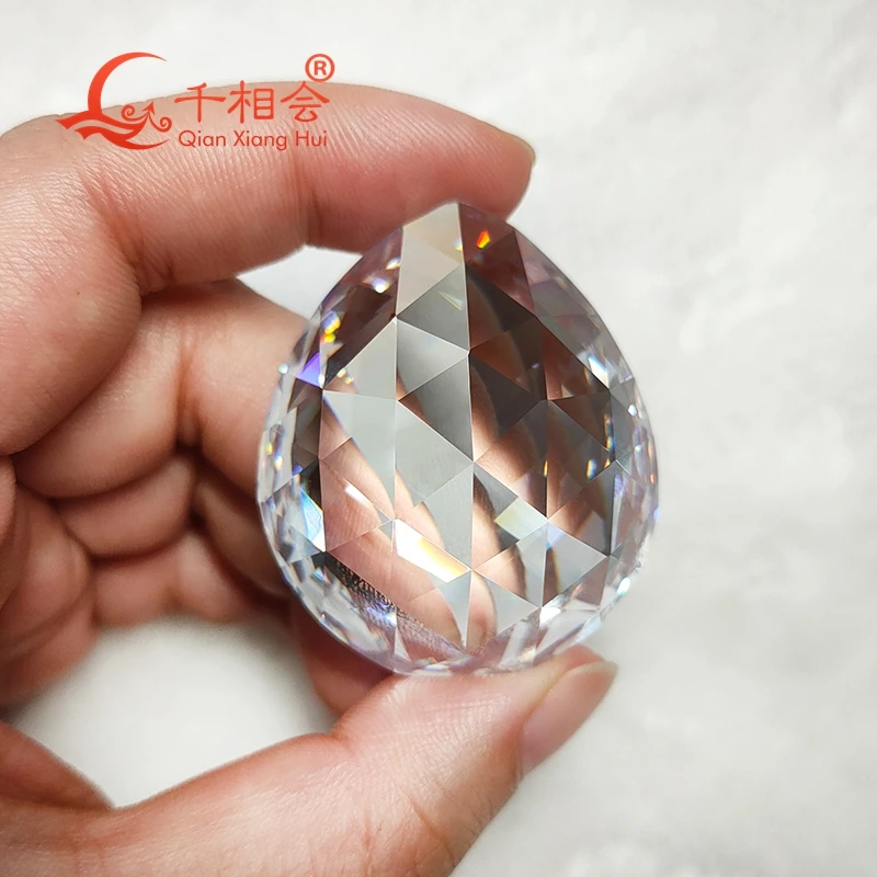 287ct 35x42mm White Color Flat Back Fancy Cut Cubic Zirconia Loose Stone CZ Diamond Spoonmaker Simulated Gemstone