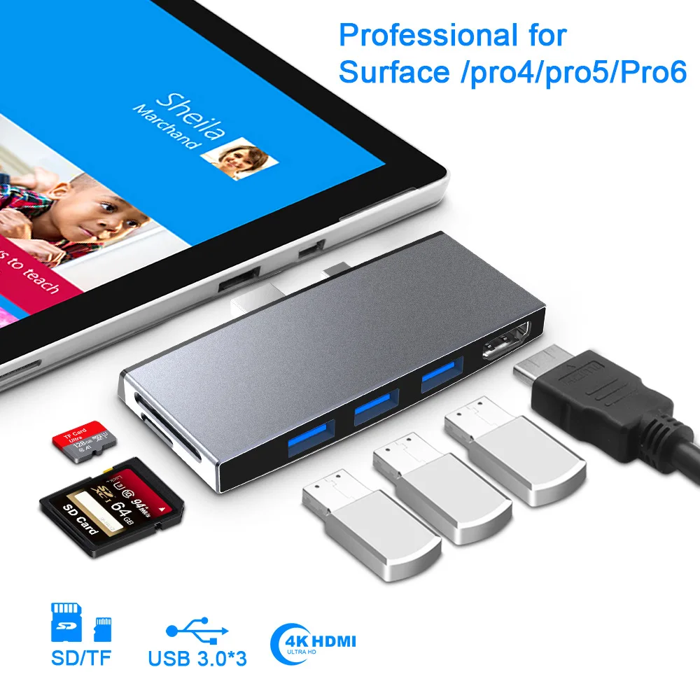 Hub USB 3.0 HUB para adaptador Microsoft Surface Pro Expansion Dock 4K HD