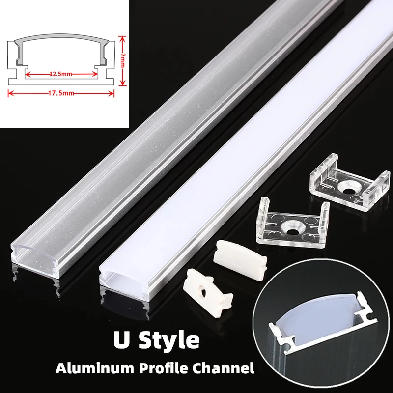 1-30 sztuk/partia 0.5 m/sztuk profile aluminiowe w stylu U do 5050 5630 LED z płaskim kanałem mleczna/przezroczysta osłona listwa do szafki