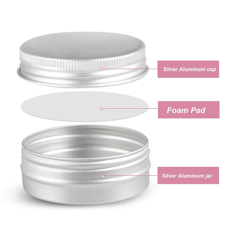 50Pcs 5g 10g 15g 20g 30g 40g 50g 100g Aluminum Jar 5ml 10ml 15ml 20ml 30ml 40g 50ml Empty Cosmetic Metal aluminum Tin Containers