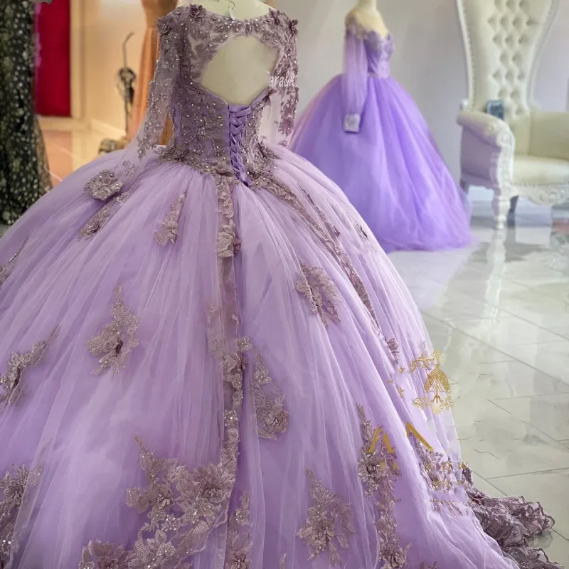 Lilás lavanda quinceanera vestidos rendas apliques meninas 15 anos vestido de aniversário mexicano vestido baile 2021 vestidos xv años