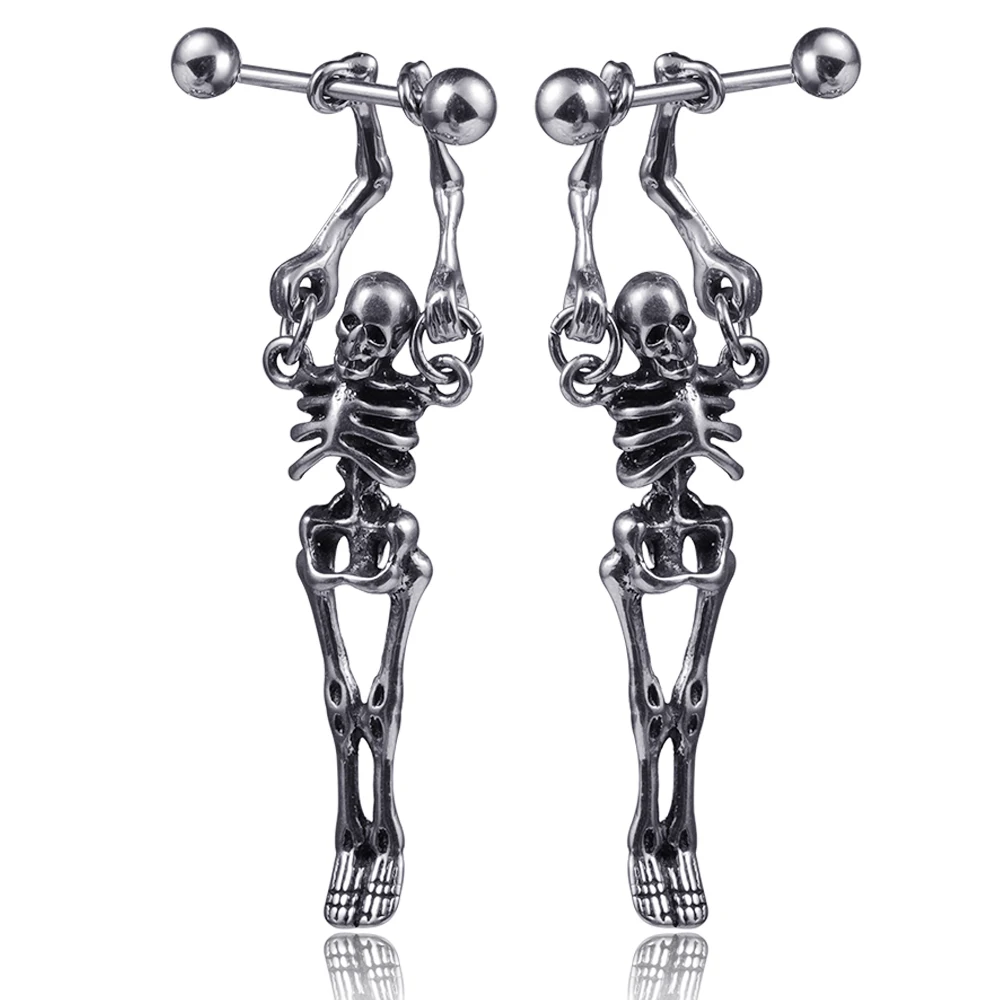 2021 Punk Stainless Surgical Steel Women Men\'s Stud Earrings Small Gothic Geometry Skeleton Rock Zircon Hip Hop Jewelry Earrings