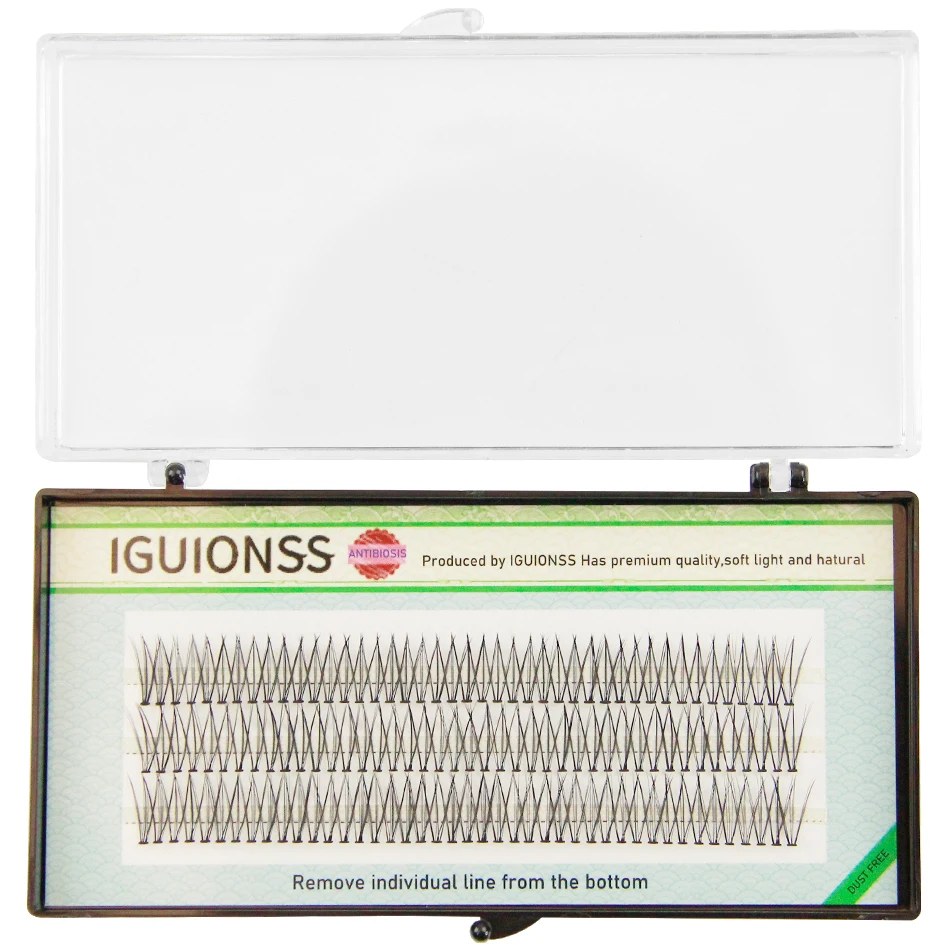 NEW IGUIONSS 3 rows 129 bundles Self-Grafting Natural Fan Eyelashes High Quality Dovetail fly Eyelash Extension  C Curl