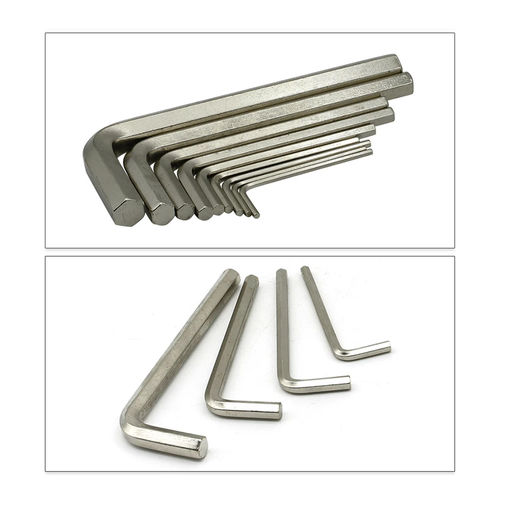 10 PCS Allen Wrench Nickel Plated L Shaped Silver Hex Hexagon Key Allen wrench 1.5mm 2mm 2.5mm 3mm 4mm 5mm 6mm 8mm 10mm 12mm