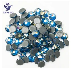 YANRUO 2058HF Capri Blue AB Blue Stones Hot Fix Grey Glue rinestones Cristal DIY Gems Stones For Wedding Dress