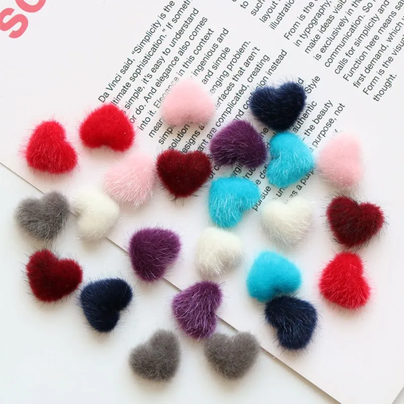 30Pcs Love Heart Pompon Ball Patch Women DIY Earrings Jewelry Making Crafts Material Multicolor Clothing Decoration Supplies