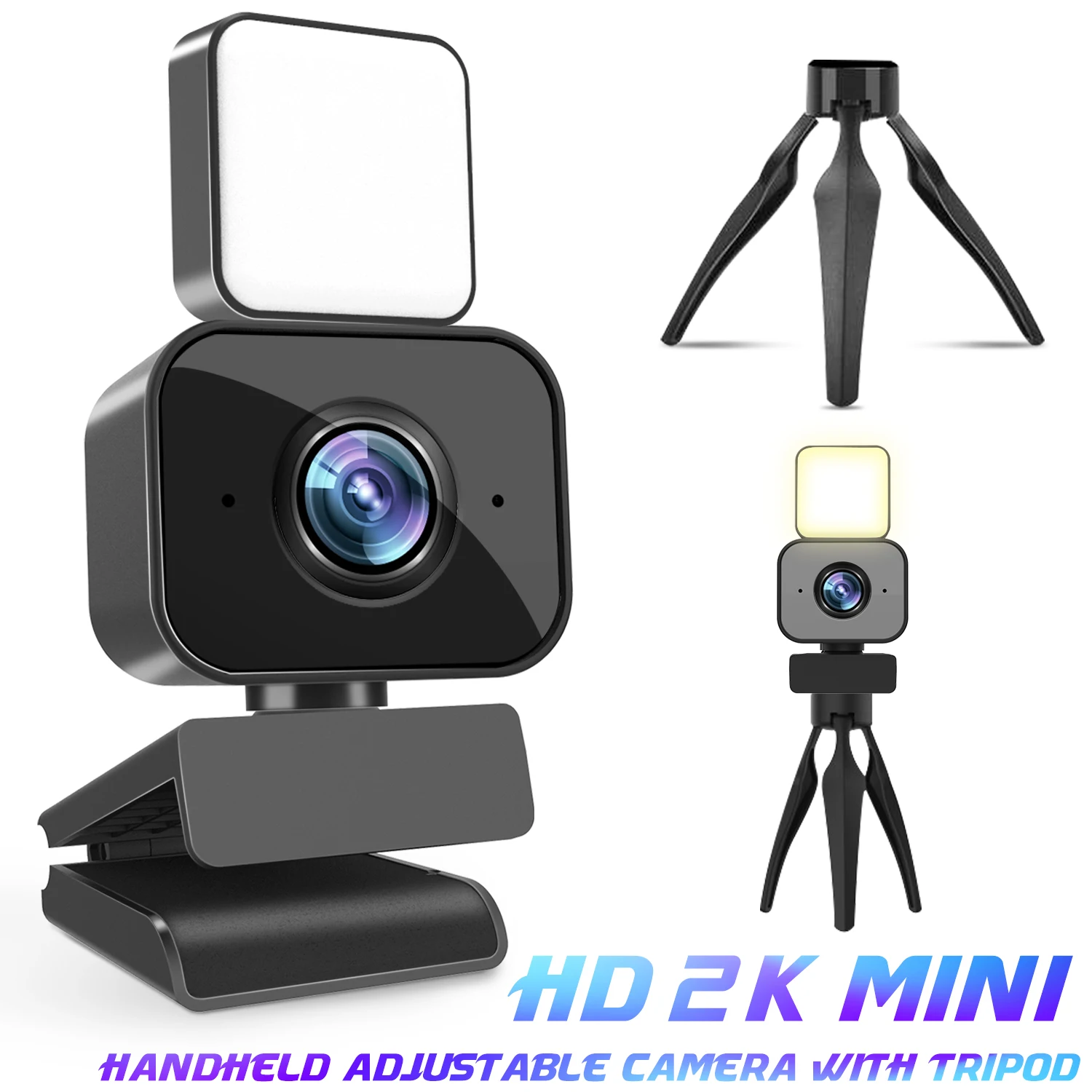 HD 1080P Comparable 2K 4K with Ring Light and Tripod Webcam Cover 3 Colors Brightness Adjustable for Laptop MacBook PC Streaming