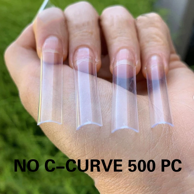 500pcs No C Curve XXL Square Straight Nail Tips Clear Half Cover Extra Long Fake Nails Acrylic Gel Manicure Tool