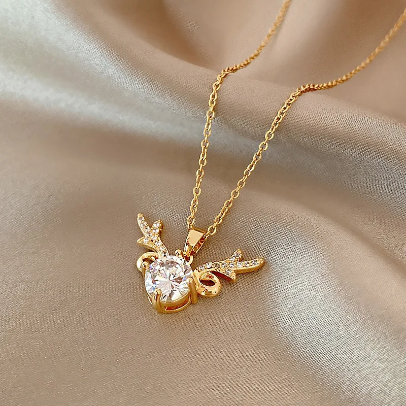 Niedliche romantische Luxus Kristall Geweih Halskette hochwertige Edelstahl Zirkon Schlüsselbein Kette Schmuck weibliches Geschenk
