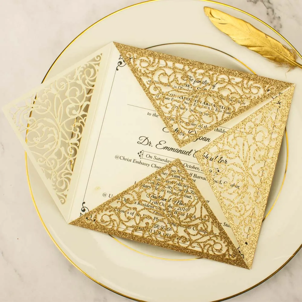 1X sample Invitation Card Silver Rose Gold Glittery Laser Cut Wedding Invitations marriage Invite Greeting cards birthday party