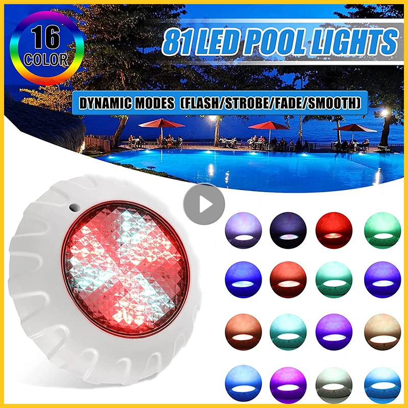 

Modern Stainless Swimming Pool Lights 81LEDs IP68 Submersible Lamp LED Underwater Light RGB Multi-color AC12V Fountain Wall Lamp