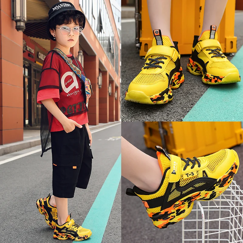 2021 New Summer Boys' Net Shoes Breathable Mesh Children's Summer Single Net Hollow Flying Woven Soft Sole Sneakers