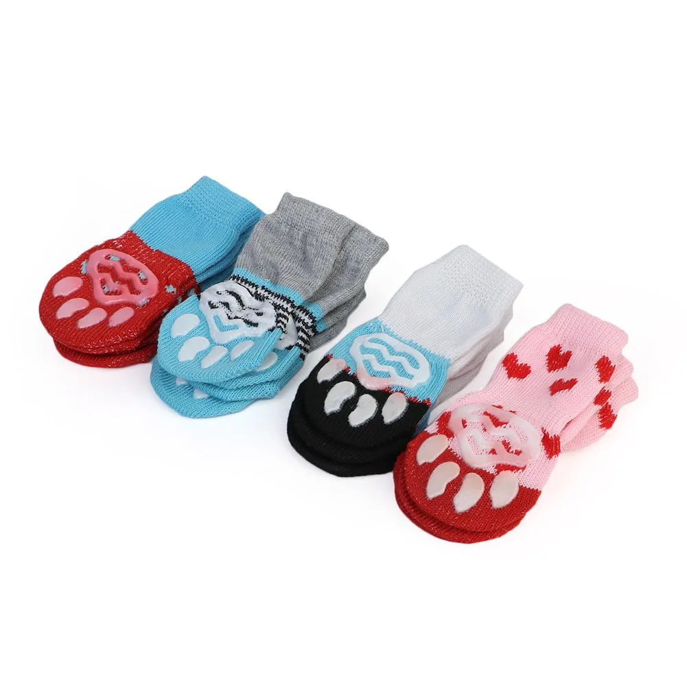 Winter Anti-Slip Pet Socks 4pcs Dog Small Cat Dogs Knit Warm Socks Chihuahua Thick Paw Protector Dog Socks Booties Accessories